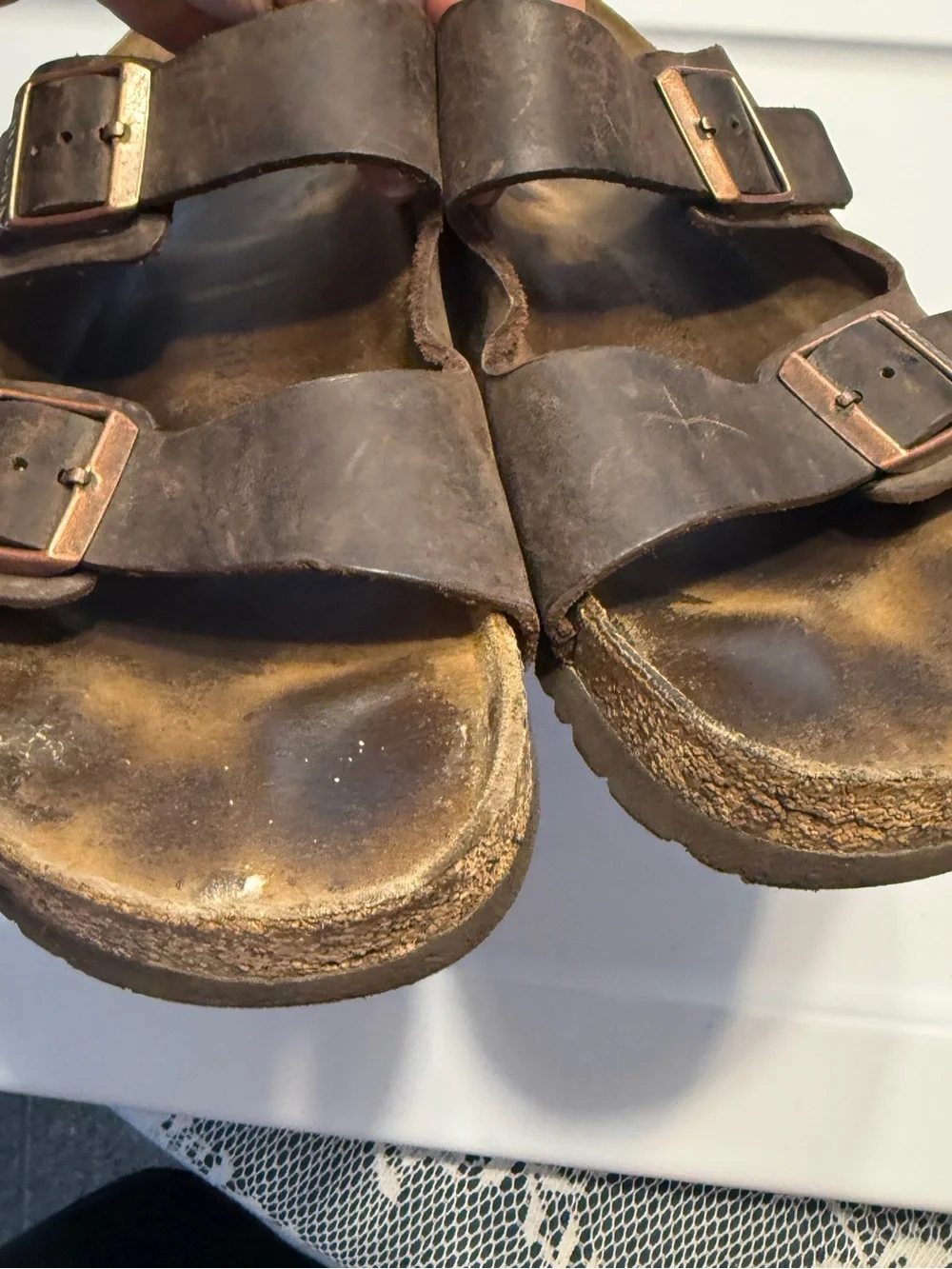 Birkenstock Arizona Men's Brown Leather Double-Buckle Slide Sandals size 46